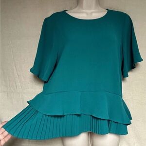 Teal Ruffle & Pleated Hem Women's Small Top Black Label by C’est Toi
